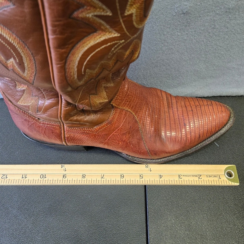 Mens Brown Lizard Skin Western Cowboy Boots Pointed Toe Stitched Leather 8.5D - Picture 11 of 14
